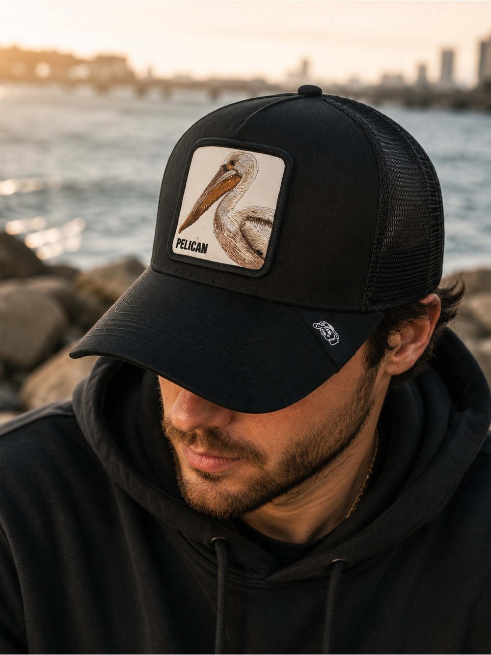 Pelican Bird Patch Trucker Hat Black Snapback Mesh Cap Adjustable Unisex